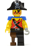 LEGO pi023 Pirate Shirt with Knife, Black Leg with Peg Leg, Black Pirate Hat with Skull, Blue Epaulettes