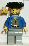 LEGO pi035 Pirate Brown Shirt, Light Gray Legs, Black Pirate Triangle Hat