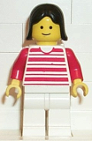 LEGO trn011 Horizontal Lines Red - Red Arms - White Legs, Black Female Hair
