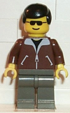 LEGO trn019 Jacket Brown - Dark Gray Legs, Black Male Hair