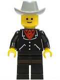 LEGO trn023 Suit with 3 Buttons Black - Black Legs, Light Gray Cowboy Hat