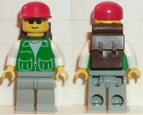 LEGO trn029 Jacket Green with 2 Large Pockets - Light Gray Legs, Red Cap and Brown Backpack