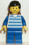 LEGO trn038 Horizontal Lines Blue - Blue Arms - Blue Legs, Black Male Hair, Brown Backpack