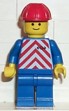 LEGO trn049 Red & White Stripes - Blue Legs, Red Construction Helmet